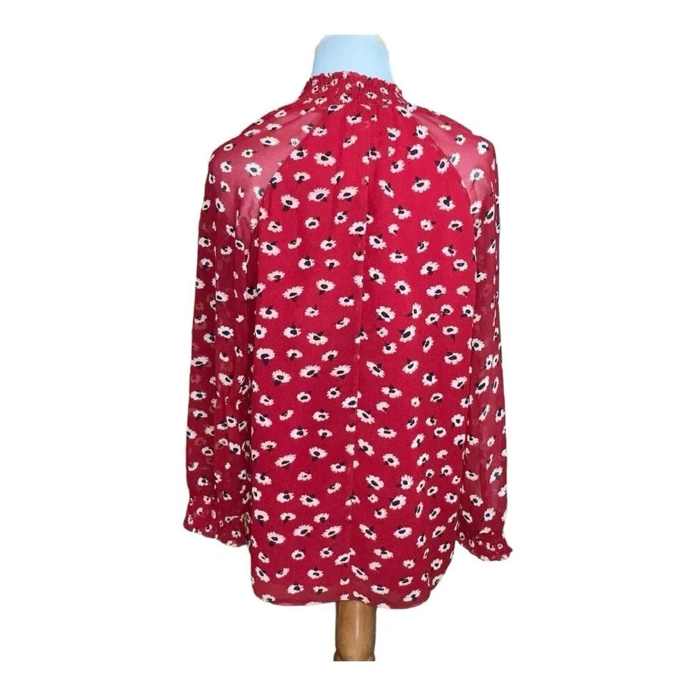 Madewell Mistlight Mock Neck‎ Top in Seattle Floral Size XS Nouveau Red Blouse - Image 5