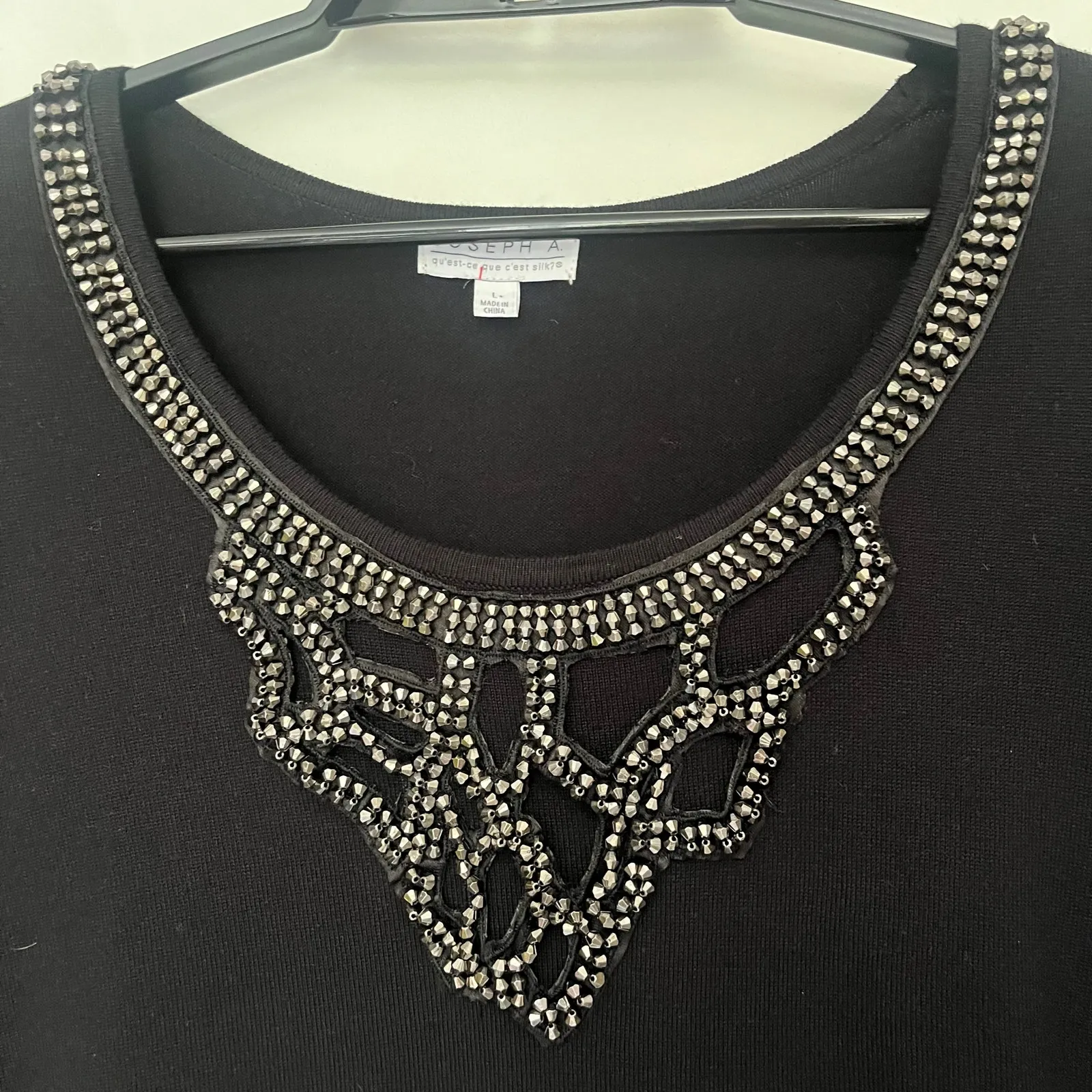 Y2K Joseph A Stud Collar Womens Sweater Sz L Goth Glam Pullover Beaded Holiday - Image 3