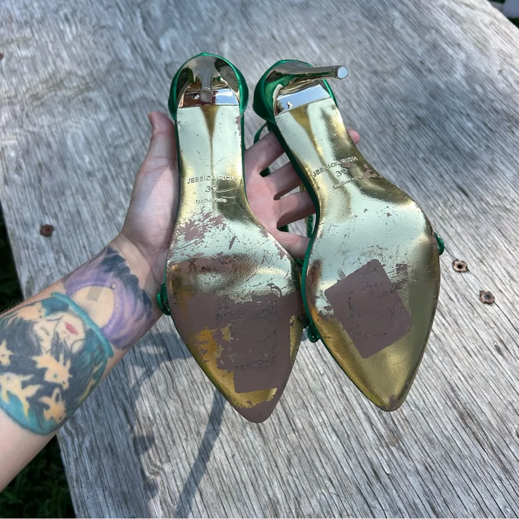 Jessica Rich‎ Green Gold Luxe Embellished Chain T - Image 10