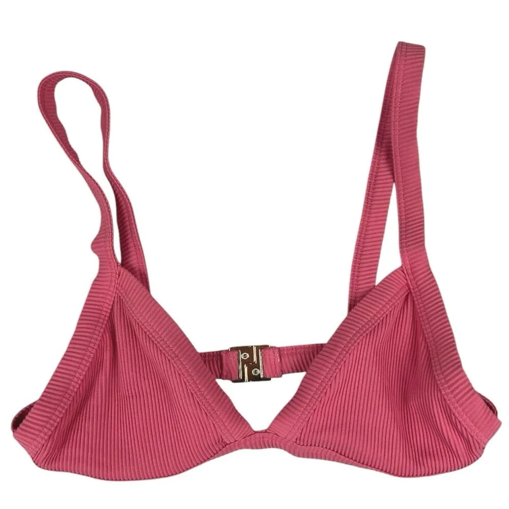 Meshki Pink Ribbed Knit 2 Piece Beach Swimsuit Swimwear Bikini Set Size L & M - Image 3