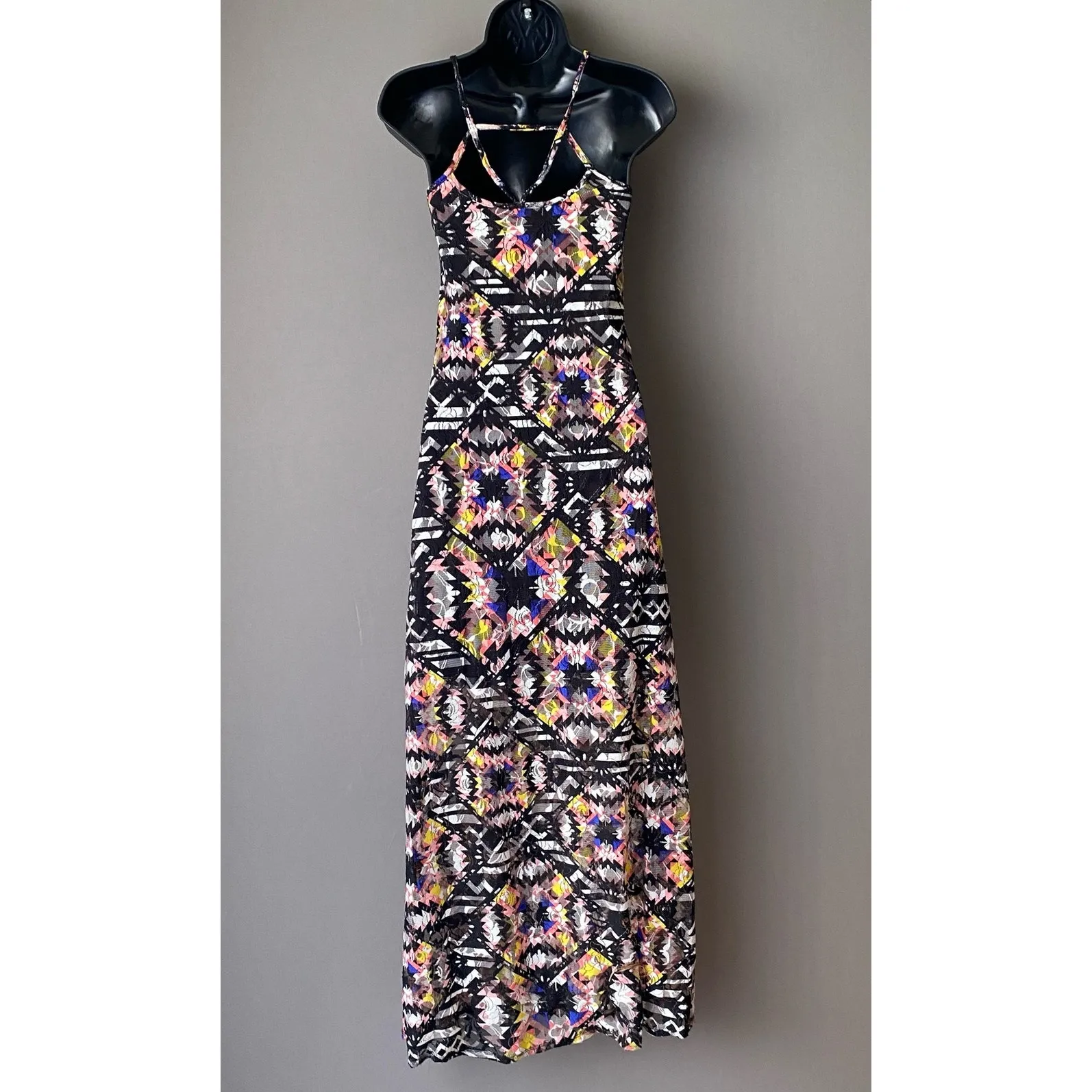 Los Angeles Fire sz XS multi color‎ wearable art maxi dress Black - Image 5