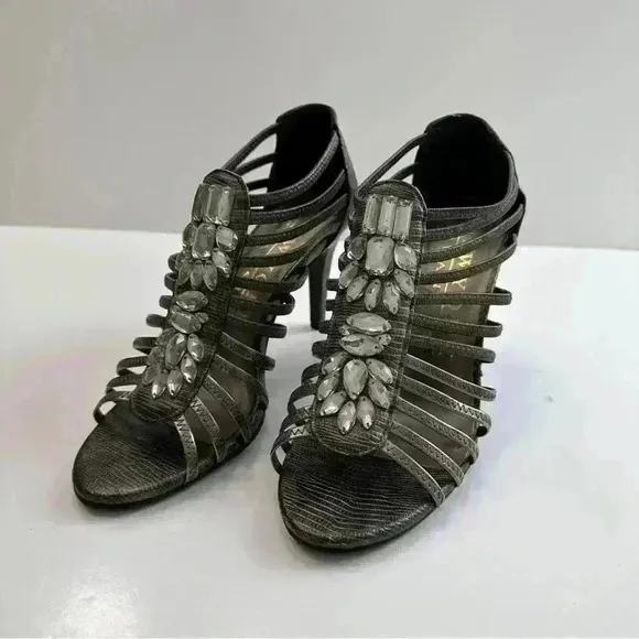 New York Transit Sandals‎ Shoes Women’s Size 6 Jeweled Bronze Color Caged Heels - Image 2