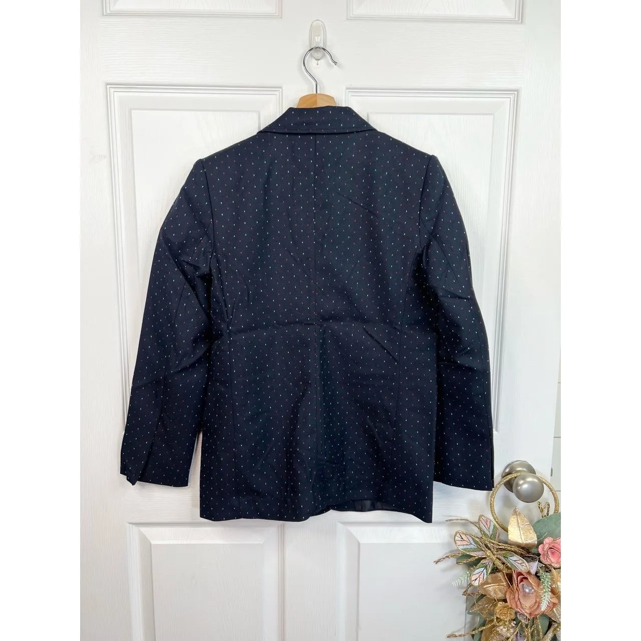 Catherine Malandrino Blue Boyfriend Blazer Sz MP Navy Stitching 3/4 Sleeve - Image 4