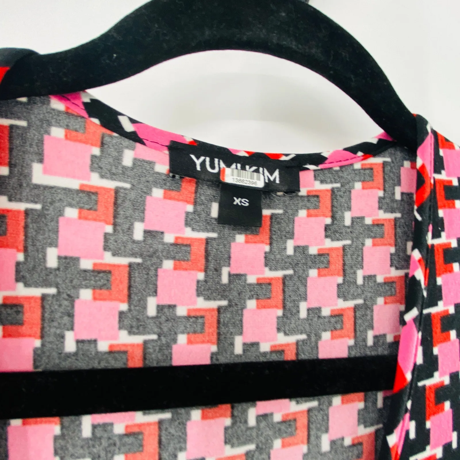 Yumi Kim Sabine Jersey Asymmetrical Wrap Dress Red Pink Black Geometric Print XS - Image 7