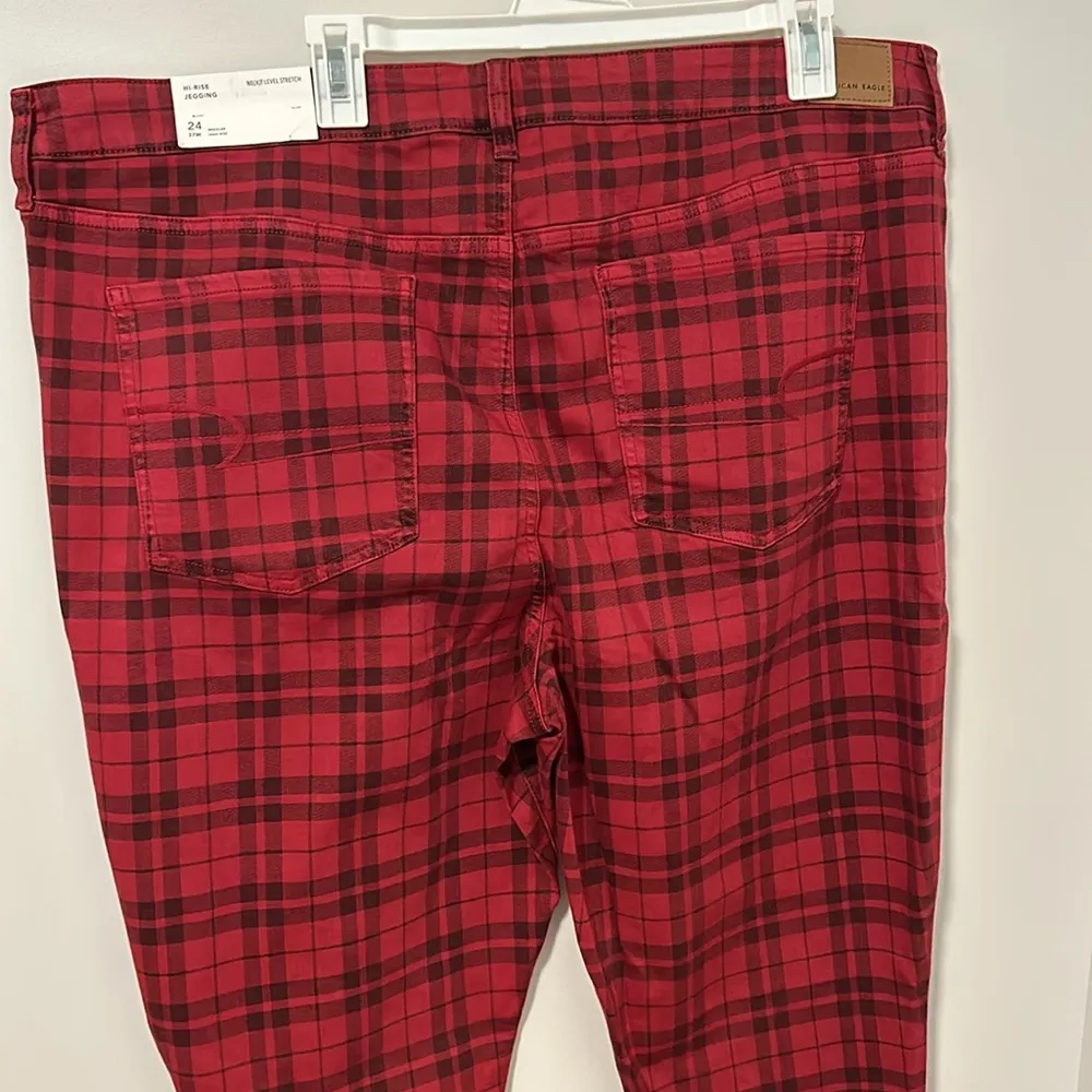 NWT  Plus Size High-Rise Jegging Red Plaid Next Level Stretch Sz24 - Image 4