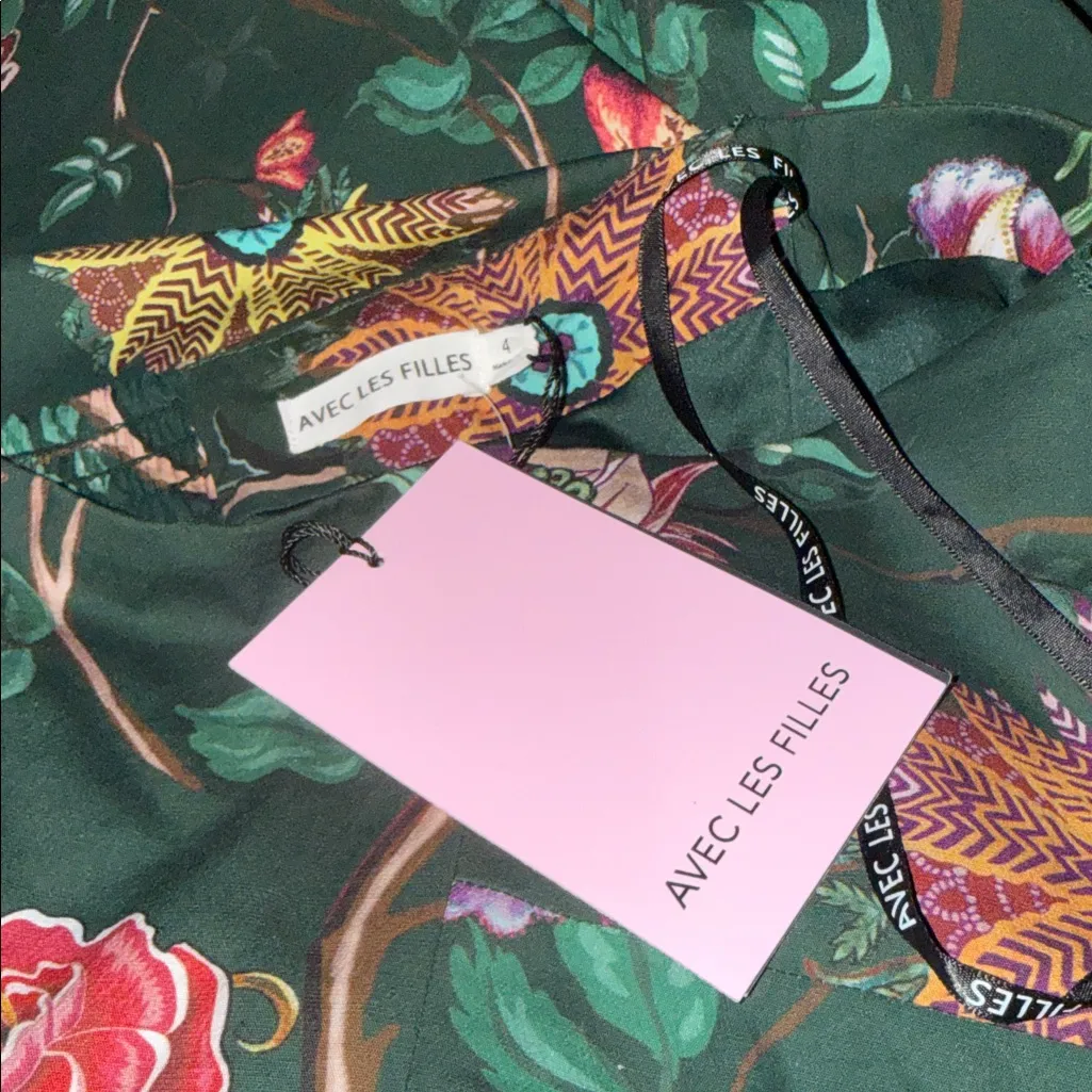 NWT Avec Les Filles Emerald Green One Shoulder Floral Midi Dress Garden Print 4 - Image 8