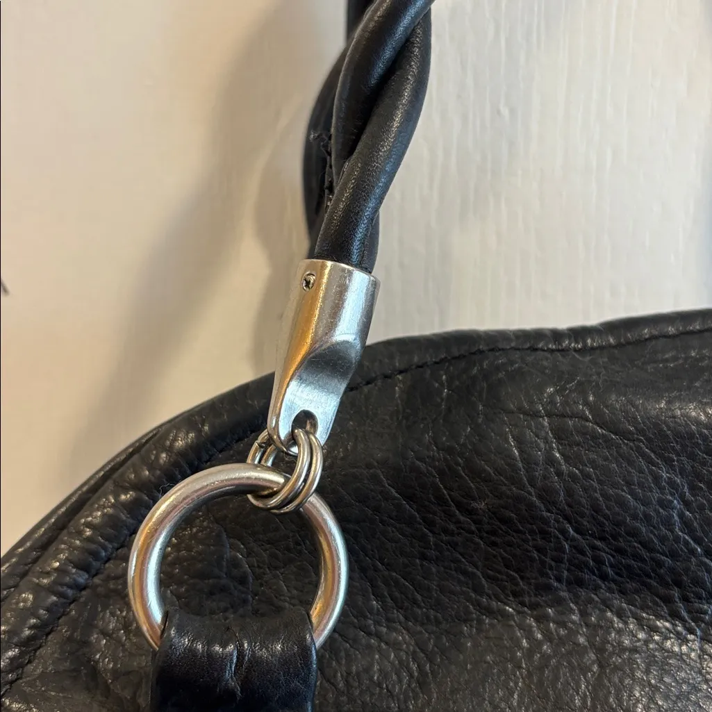 ALFANI BLACK LEATHER SHOULDER BAG DOMED SHAPE BRAIDED HANDLES SILVER ACCENTS - Image 9