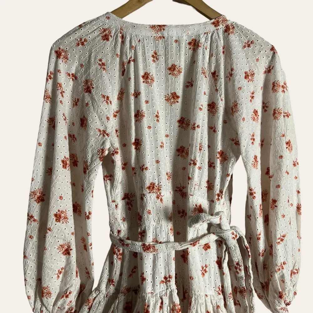 Maia Bergman Ines White Floral Print Eyelet Wrap Mini Dress Size S - Image 15