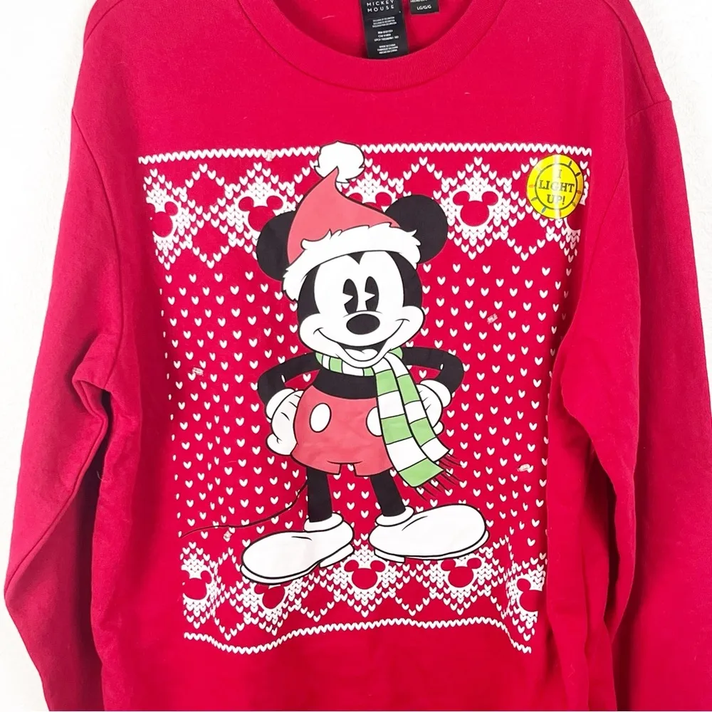 DISNEY Mickey Mouse Red Christmas Graphic Light Up Long Sleeves Sweater Large - Image 5