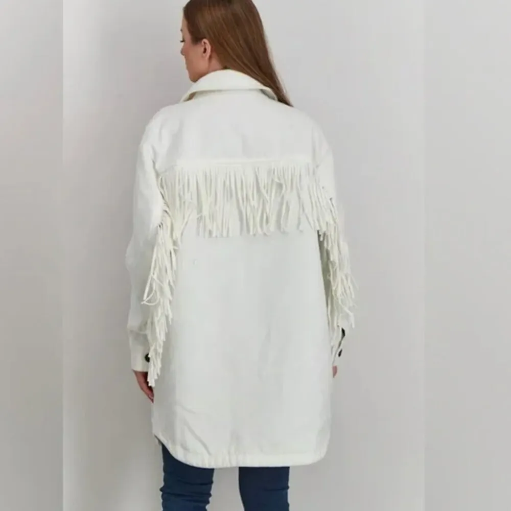 NWT Levi’s Women Light Cream / White Fringe Fashion Jacket Coat Western Festive - Image 5