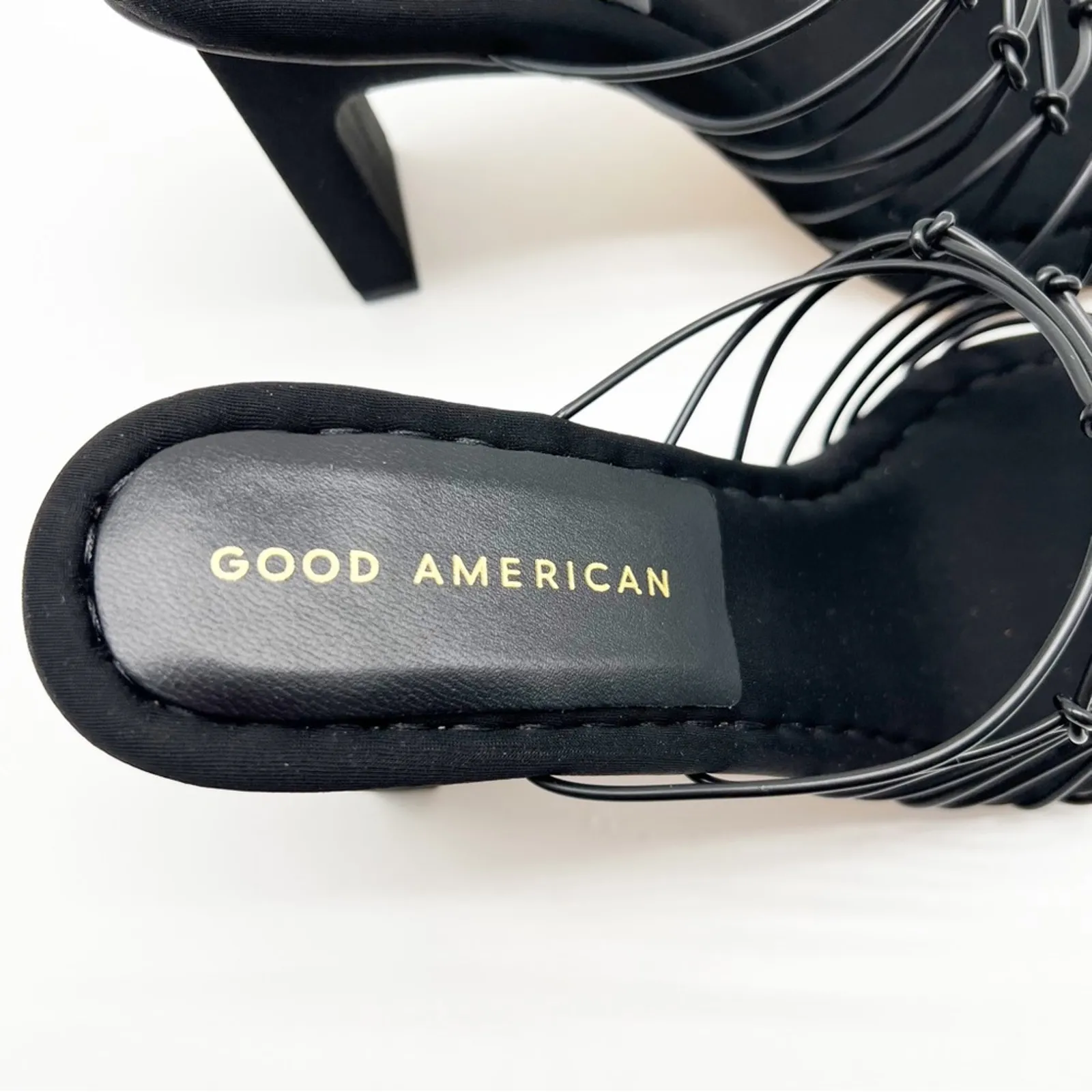 NIB Good American Black‎ Strappy Square Toe Mule Faux Leather Sandal 7 - Image 8