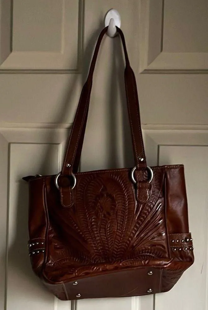 Brown Studded Leather Tote Bag - Image 3