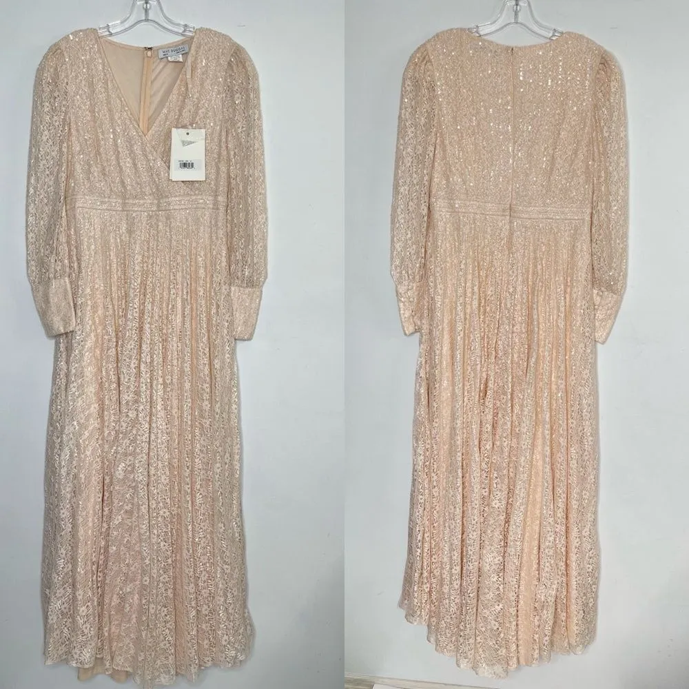 Mac Duggal 93679 Beaded Lace Long Sleeve Wrap Over Gown, Light Rose, Size 12 - Image 3
