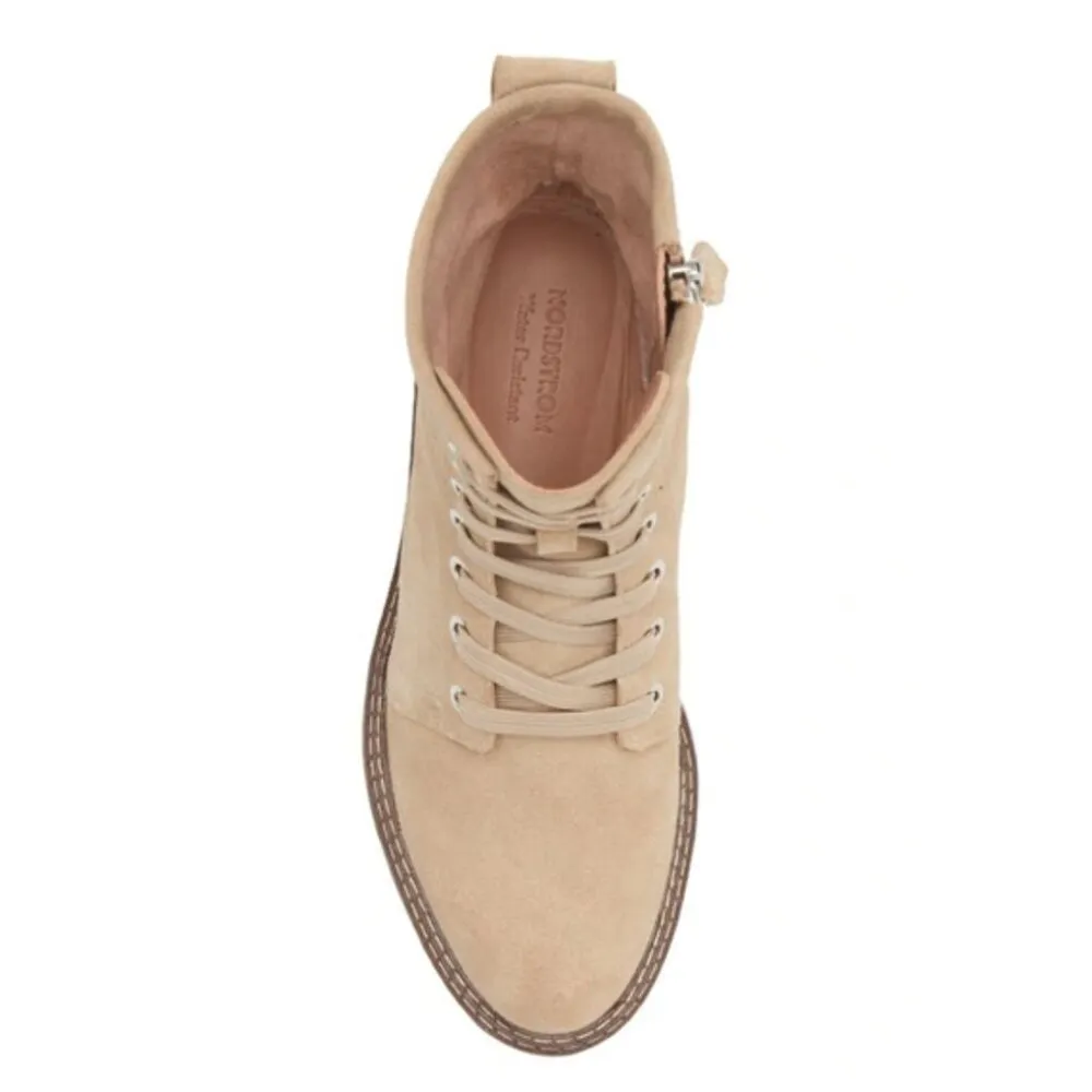 NEW NORDSTROM Moonie Water Resistant Leather Combat Boot In Beige Sand - Image 6