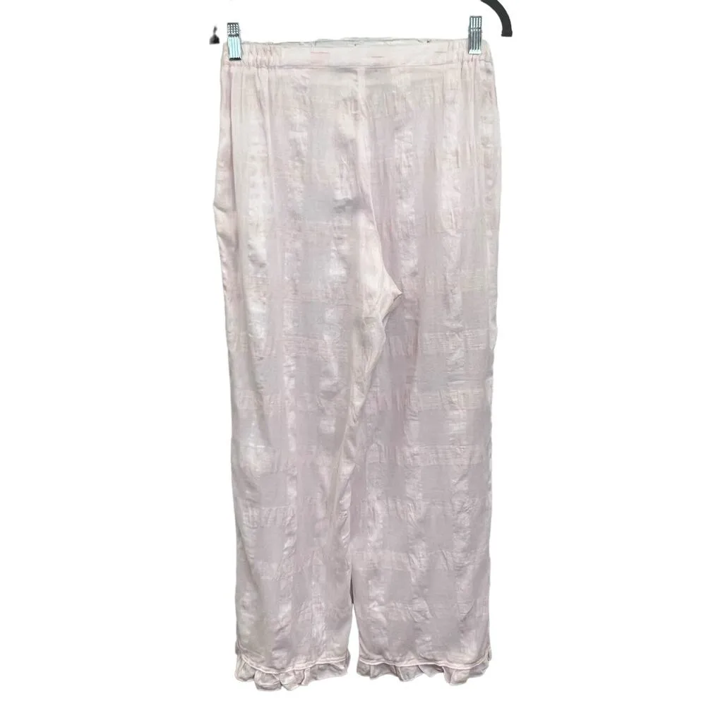 Lauren Vidal Plisse Pants Blush Pink Size M Wide Leg Ruffle Hem Cropped Pucker Size M - Image 7