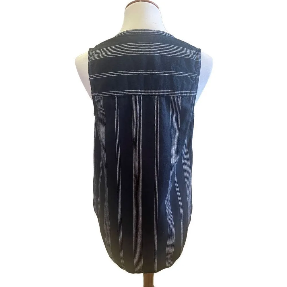 A New Day Black And Gray Striped Sleeveless V-Neck Linen/Cotton Blend Top Size M - Image 5