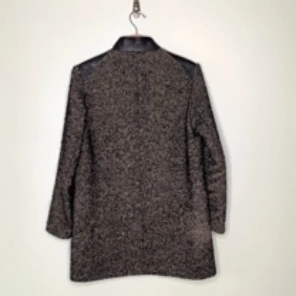 Maje Tweed and Leather Coat Black Size M - Image 4