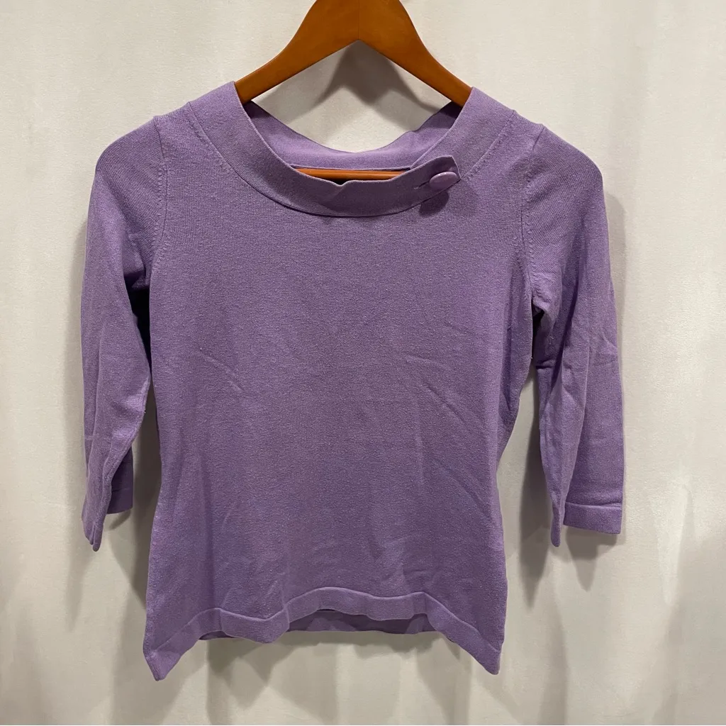 Lavender silk blend boat neck chunky button 3/4 sleeve Banana Republic sweater - Image 10