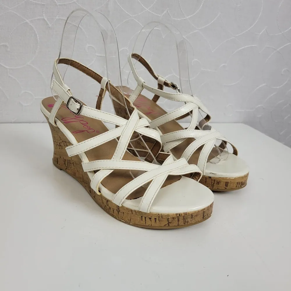 Jellypop Womens Sandals Size 7.5 White Poppins Strappy Wedge Platform Cork - Image 5