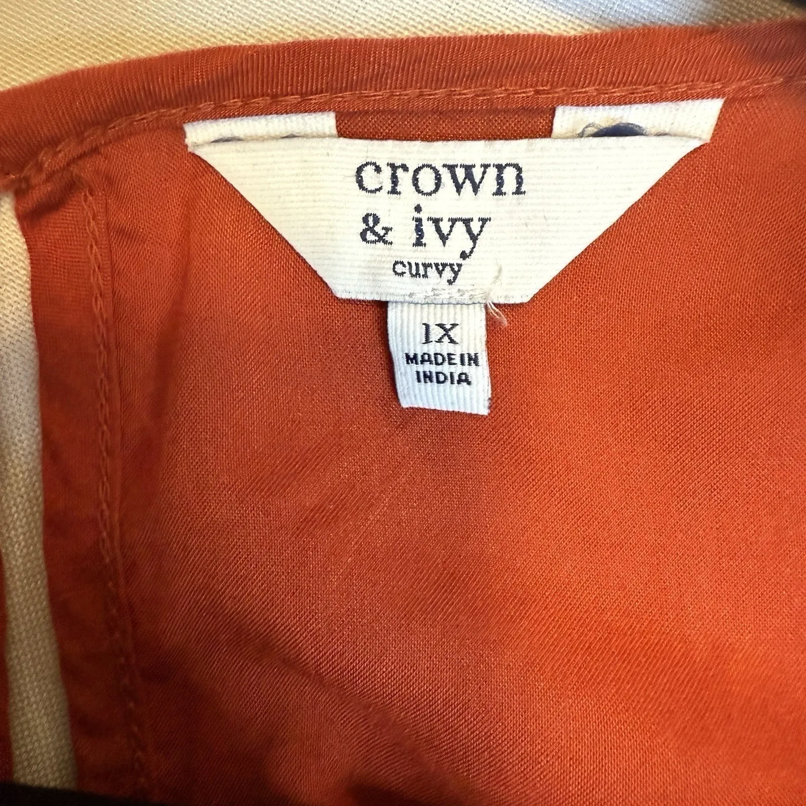 CROWN&IVY Blouse Flutter Sleeve‎ Pom Pleated Eyelet Trim Top Rust Workwear 1X # - Image 6