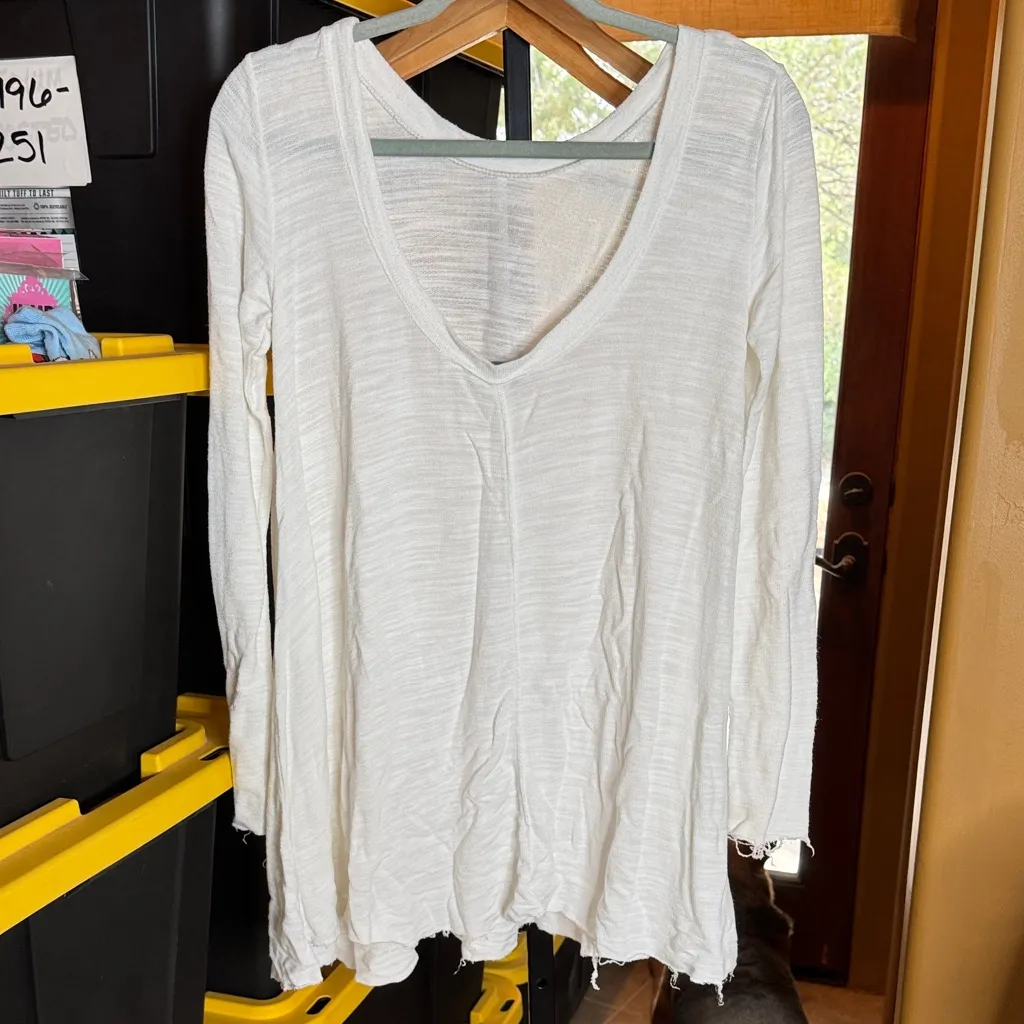 Free People Beach White Long Sleeve Raw Hem Cover Up Tunic Mini Dress Size XS - Image 5