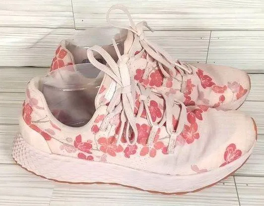 Pink and White Floral Sneakers with Cushioned Sole Nobull Cherry Ripstop 8.5 - Image 1