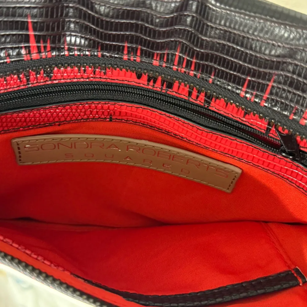 Sondra Roberts Squared Clutch Envelope Bag Red Black Edgy Whimsigoth Snakeskin - Image 6