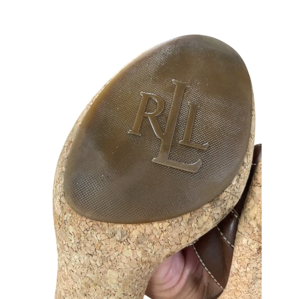 Lauren Ralph Lauren Womens Brown Leather Cork Heels Size 8B SKU 8841 - Image 6