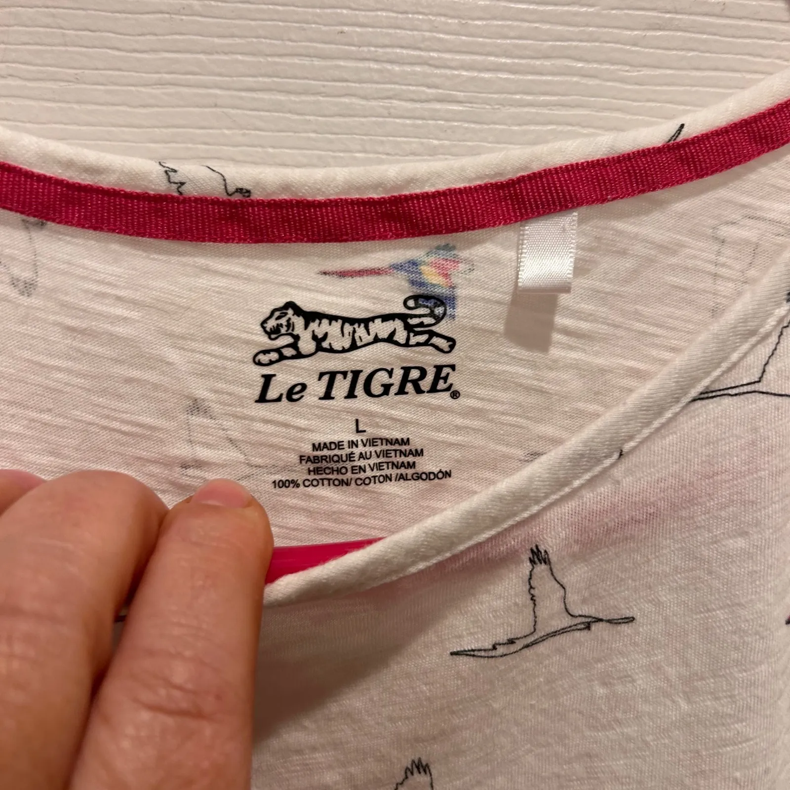 Le Tigre White Bird Print Cotton T Shirt Top Womens Size Large Y2K‎ Mod - Image 3