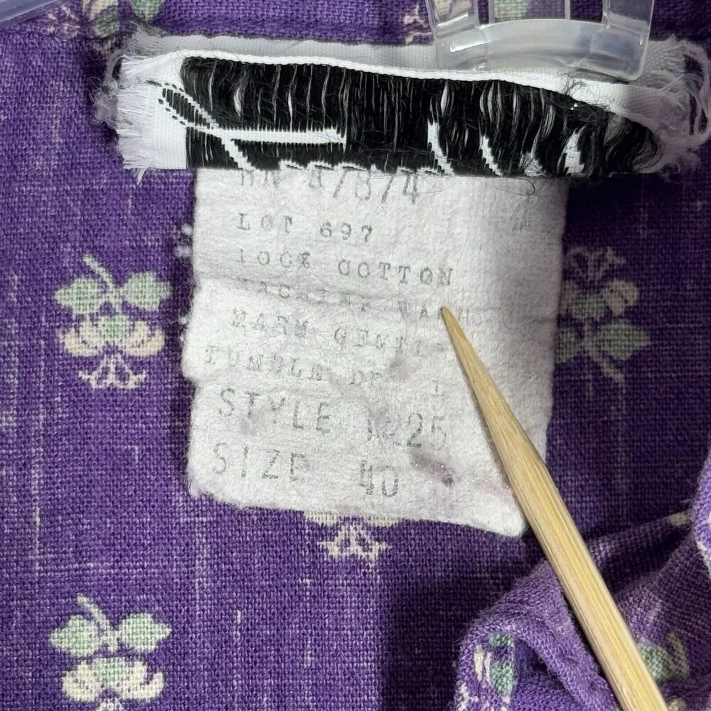 Lucky Me Shirt Womens Large Purple White Floral Bohemian Peasant Prairie Vintage - Image 8