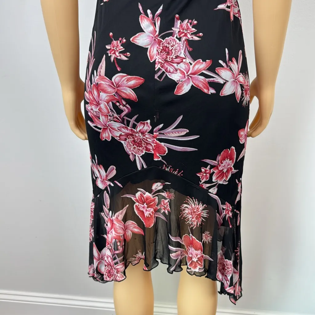 City Triangles vintage Y2K Black and dark Pink Floral Dress Sz M - Image 7