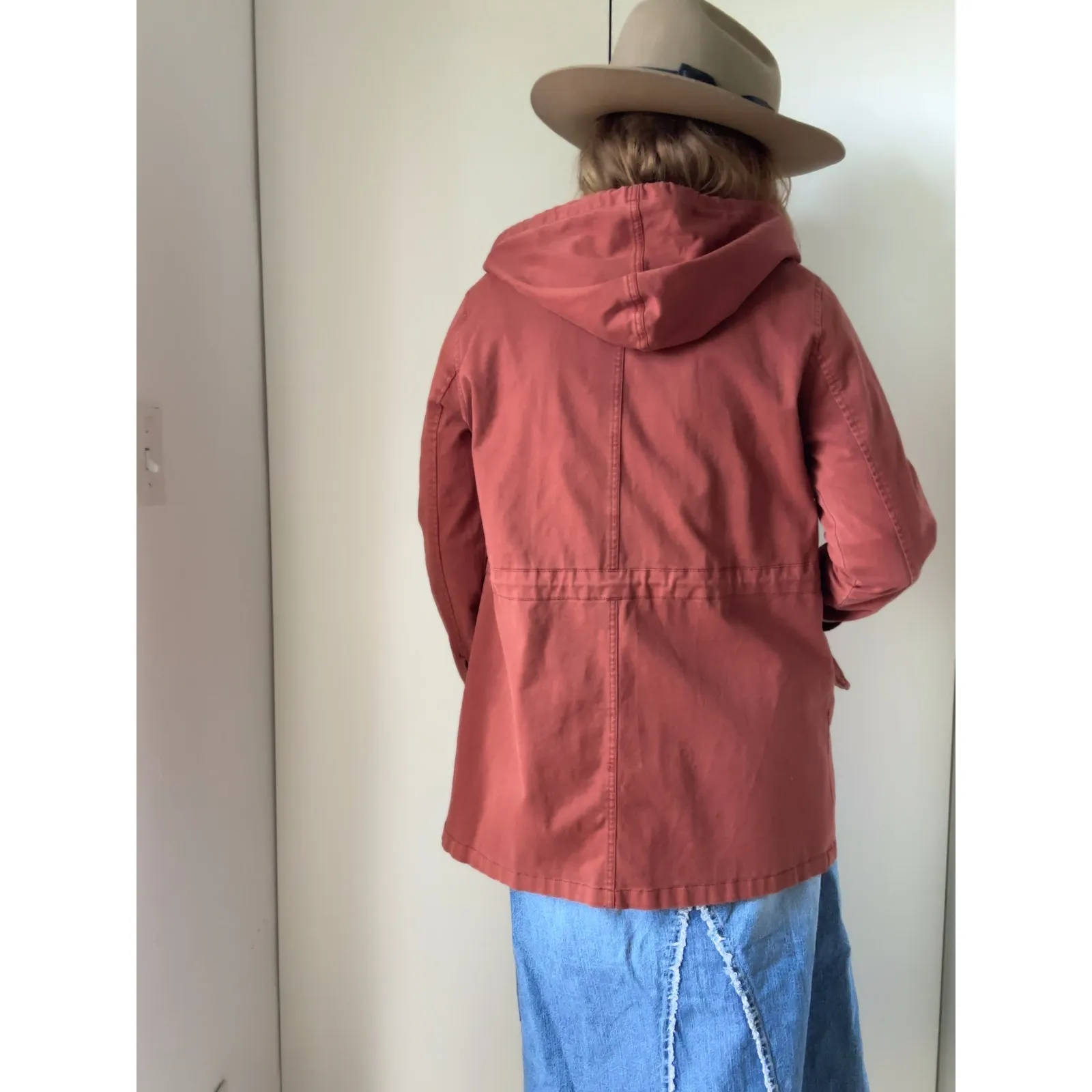 Vintage 90s Cotton Utility Jacket in Rust Size Sm Hooded Lucky Brand Workwear - Image 6