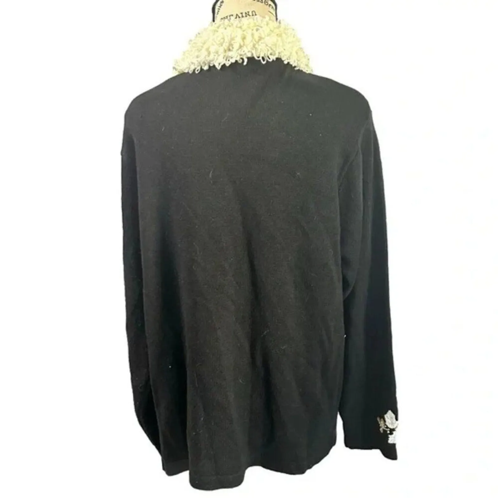 Vintage Victoria Jones Reindeer Sequin Black Christmas Cardigan Holiday Sweater Size L - Image 2