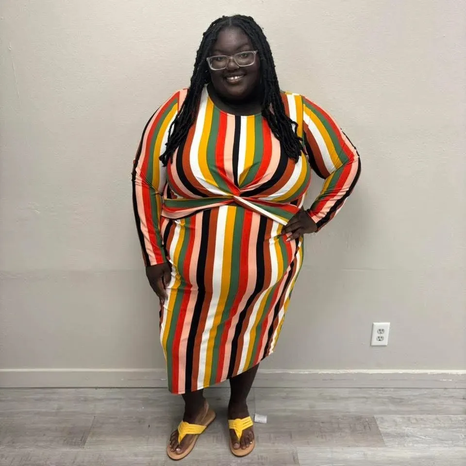 Eloquii Multi-Color Striped Midi Dress - Size 26 - Image 2