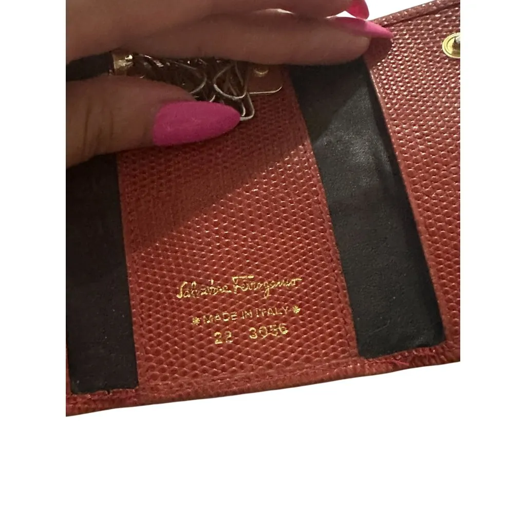 FERRAGAMO Vintage Orange Leather Logo Key Holder Case - Image 8