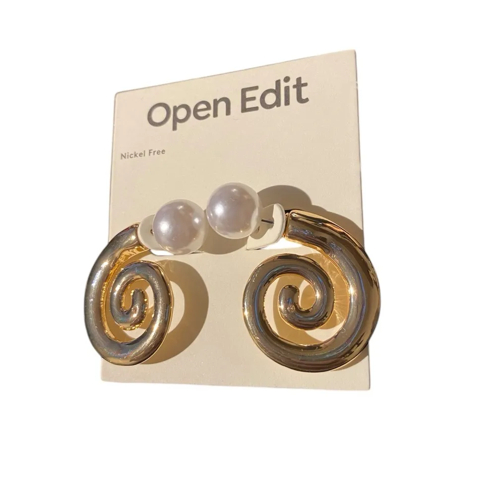NWT Open Edit by Nordstrom Gold Tone Faux Pearl Swirl Earrings - Image 2