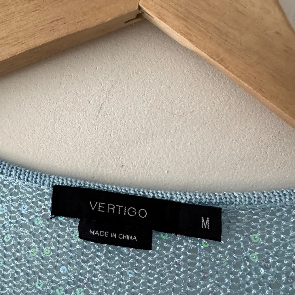 Vertigo Blue Sequin Sparkly Long Open Cardigan - Image 5