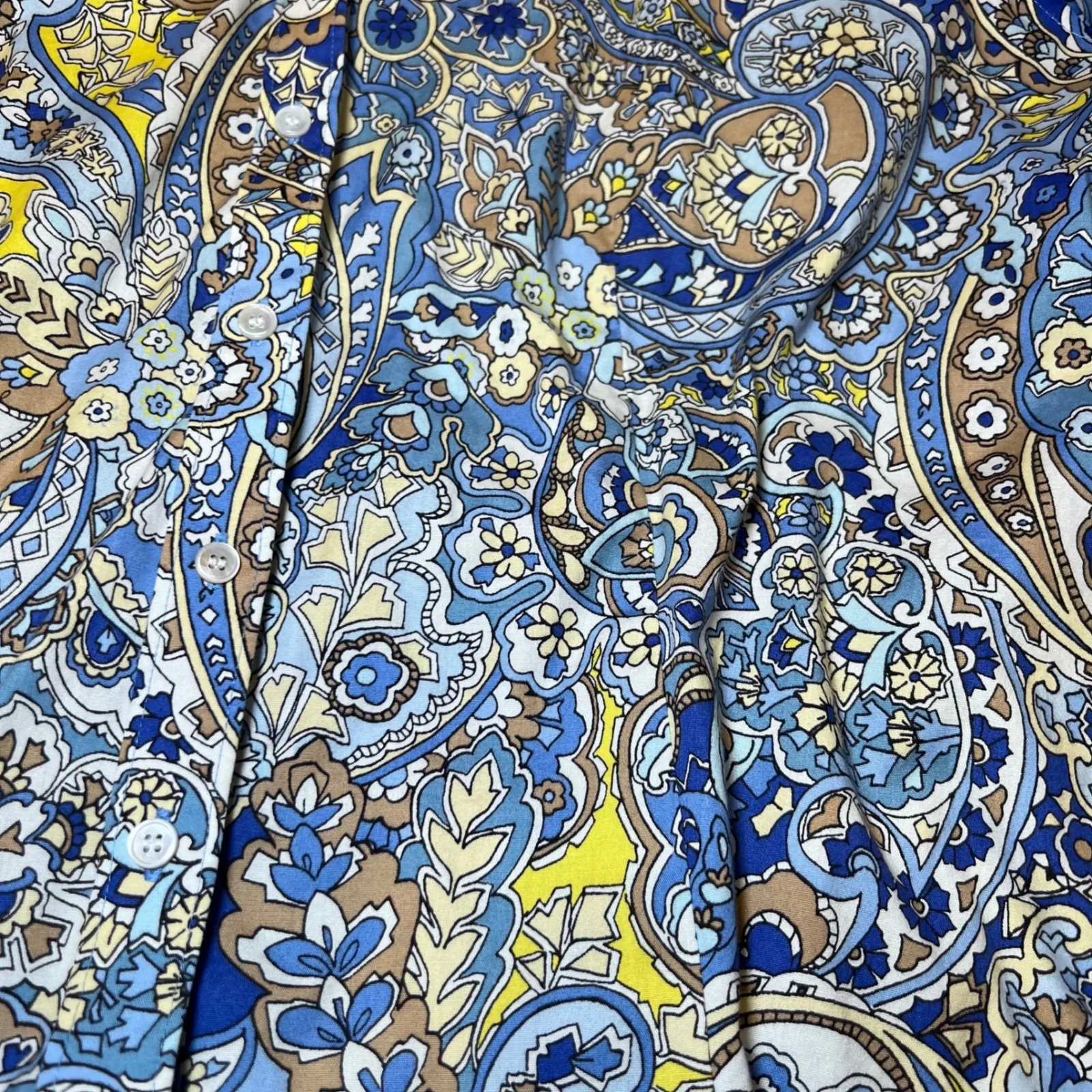Talbots Blouse Womens 12 Blue Yellow Paisley Print Non Iron Short Sleeve Shirt - Image 8
