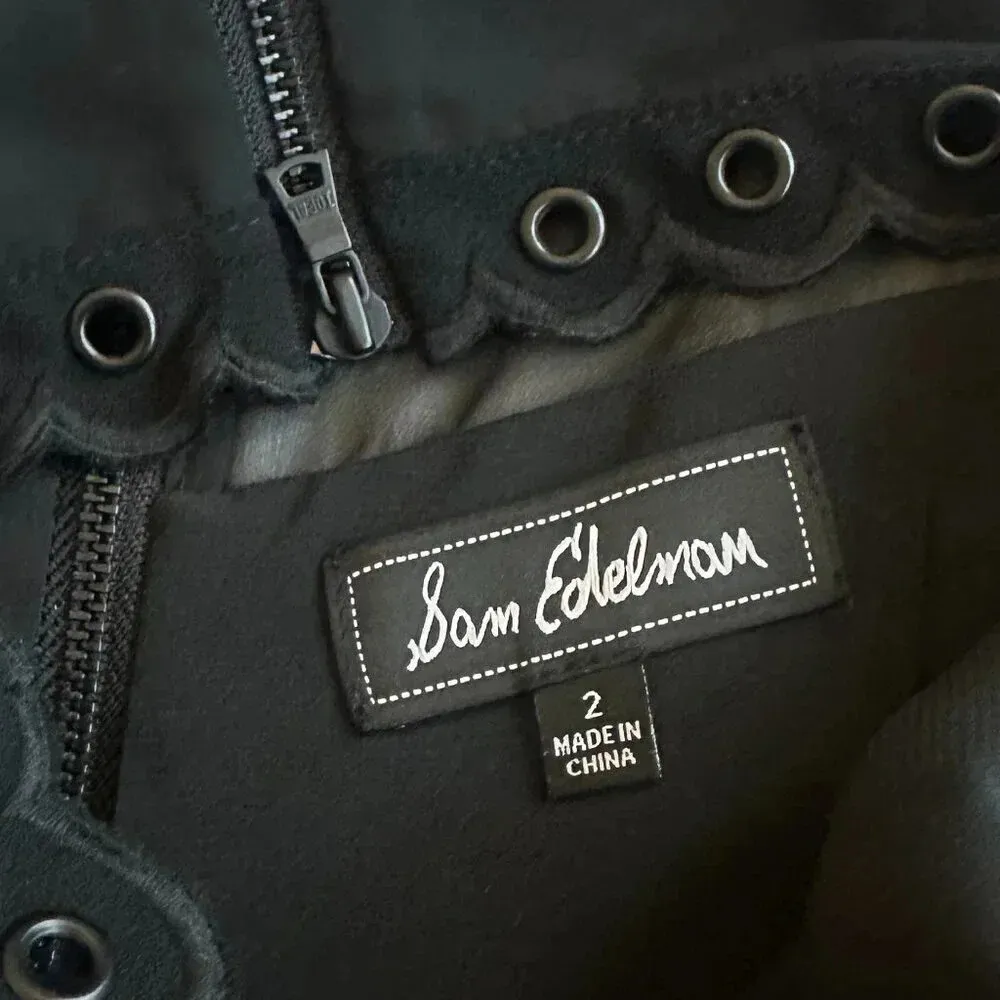 Sam Edelman Black A-Line Dress LBD Party Sheer Top Grommet Trim Size 2 Women's - Image 13