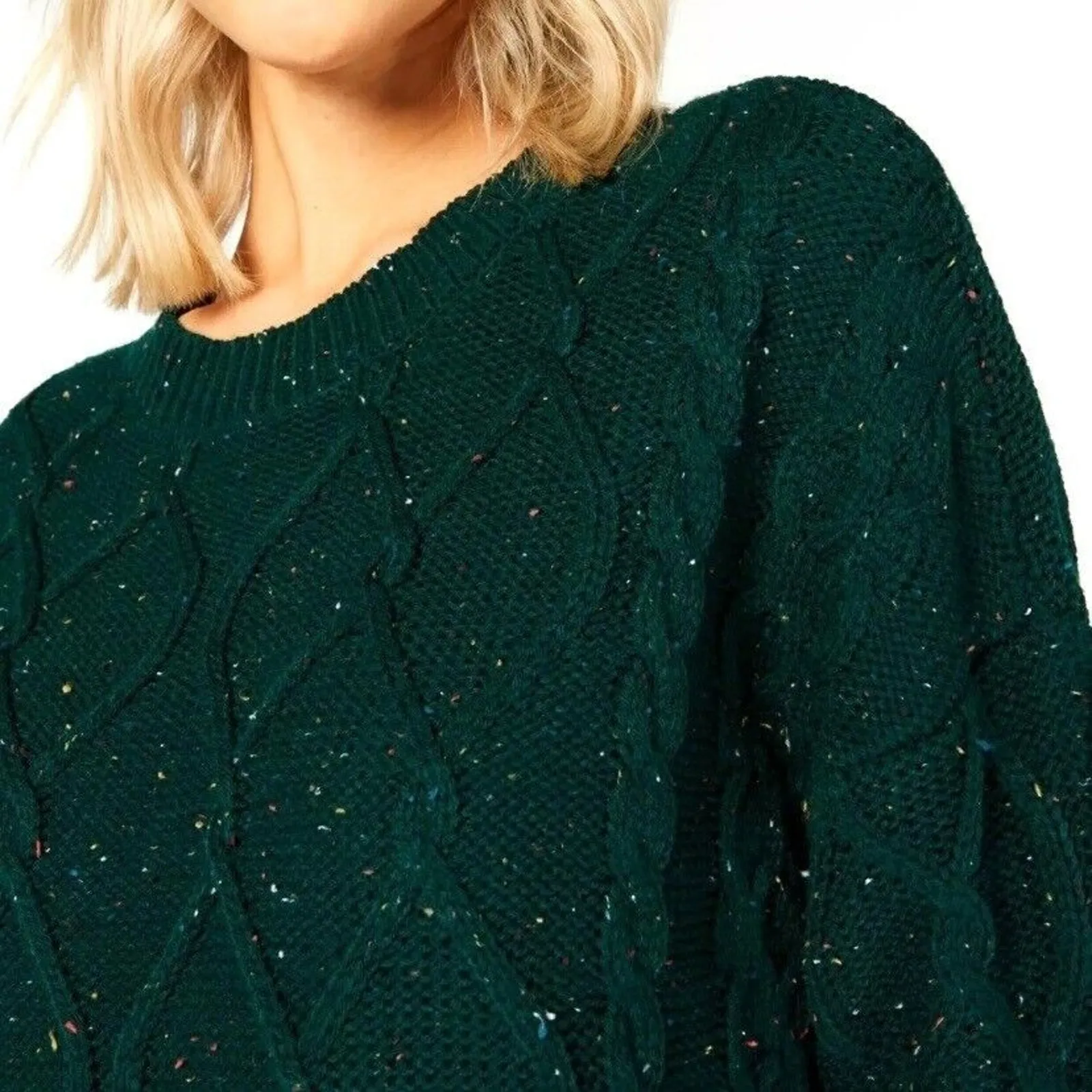 Ultra Flirt Womens Sweater Cable Knit Pullover Long Sleeves Cropped Green Small - Image 8