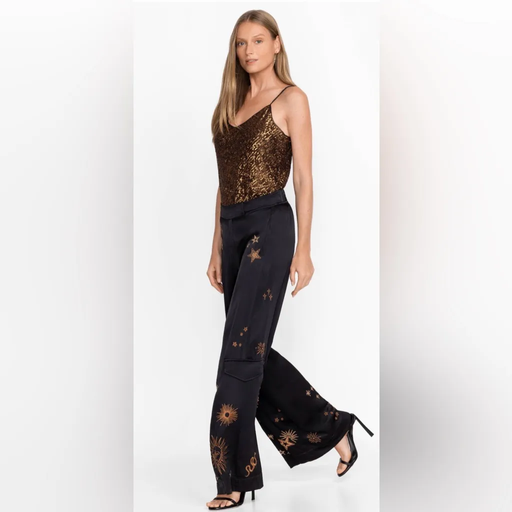 Johnny Was Estrella Black and Gold Wide-Leg Cargo Pants Sz Small - Image 7