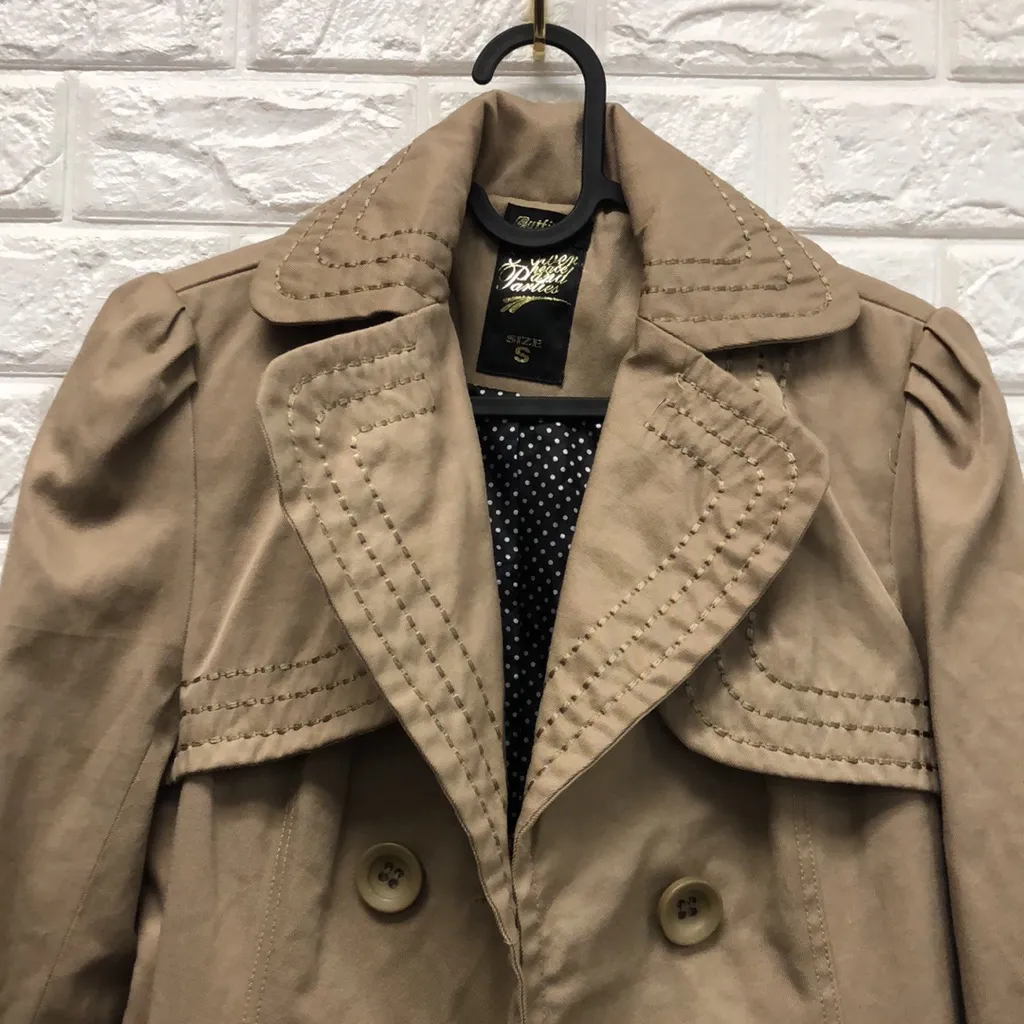 Vintage Outfitters tan taupe trench coat with stitching‎ size S - Image 2