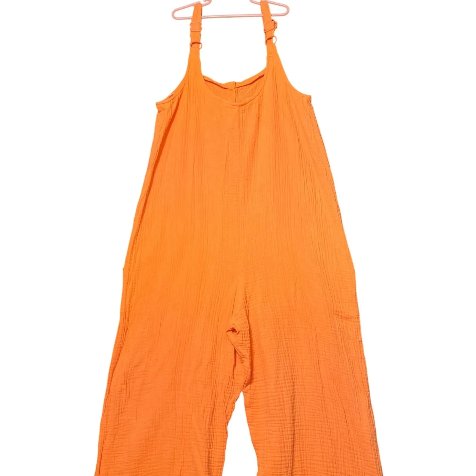 Serra Orange Gauze Jumpsuit Womens Size Medium Wide Leg Overalls Simple Modern - Image 3