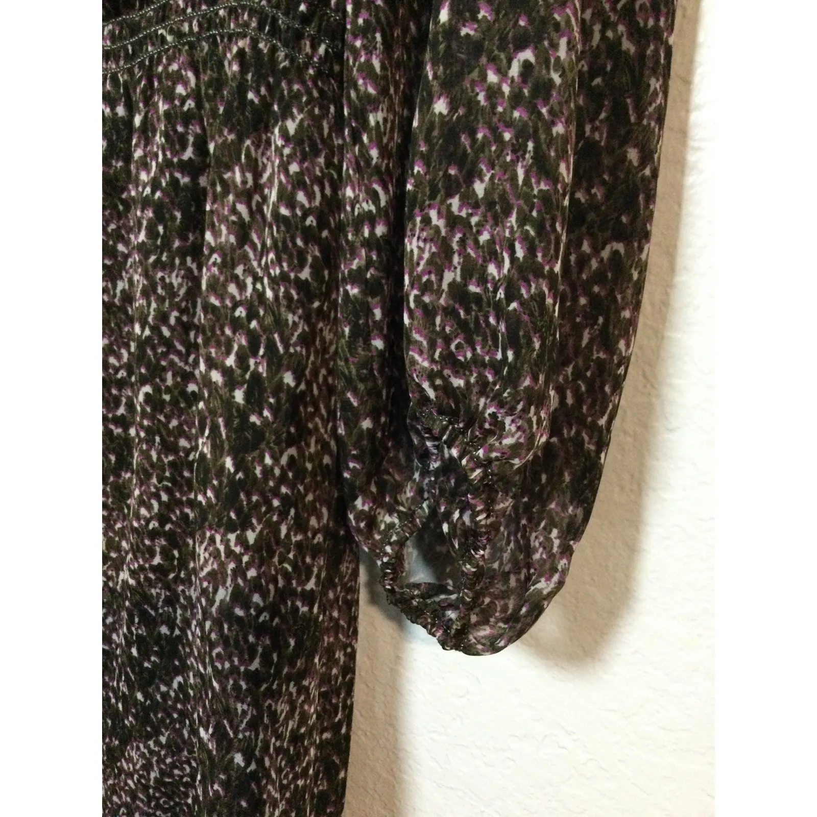 Max Studio Sheer Blouson Dress Tie Neck Long Sleeve‎ Mini Dress S (301) - Image 3