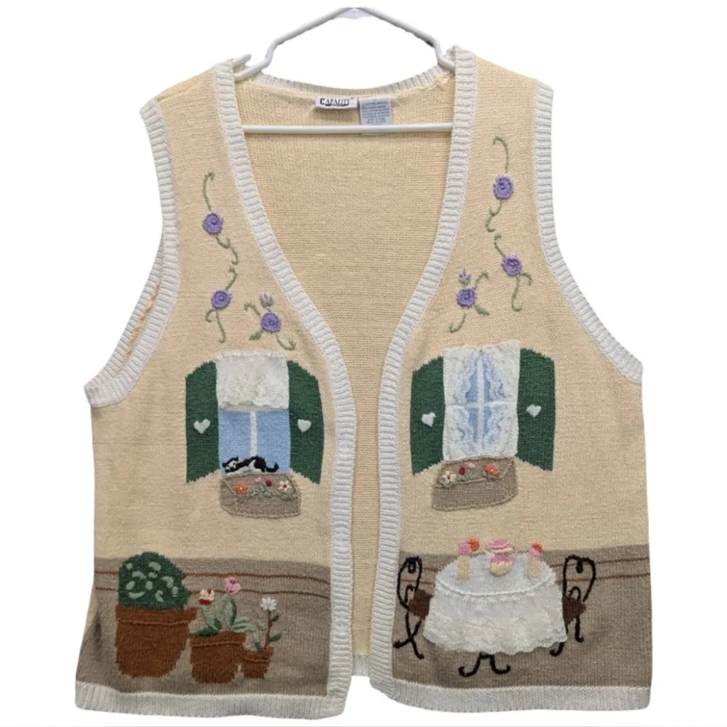Vintage 90s Cottagecore Cat Sweater Vest 🐈🌿 Pink Size undefined - Image 2