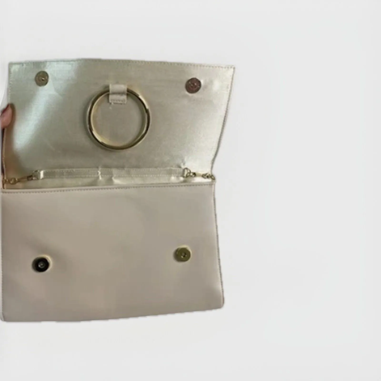 Jessica McClintock Purse Clutch Envelope Beige Faux Leather Formal Casual Chain - Image 3