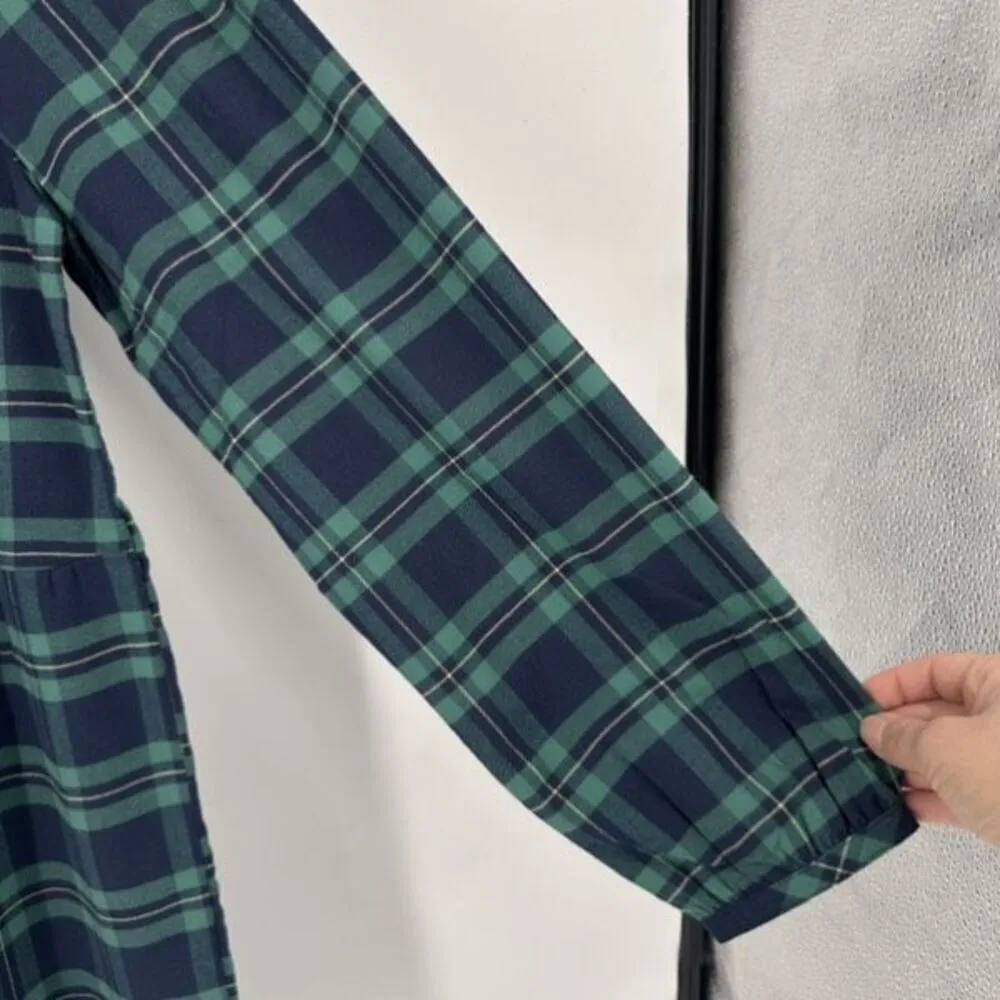 NWT Southern Tide Flannel‎ Plaid Ruffle Knew Length Dress Large Blue & Green - Image 11