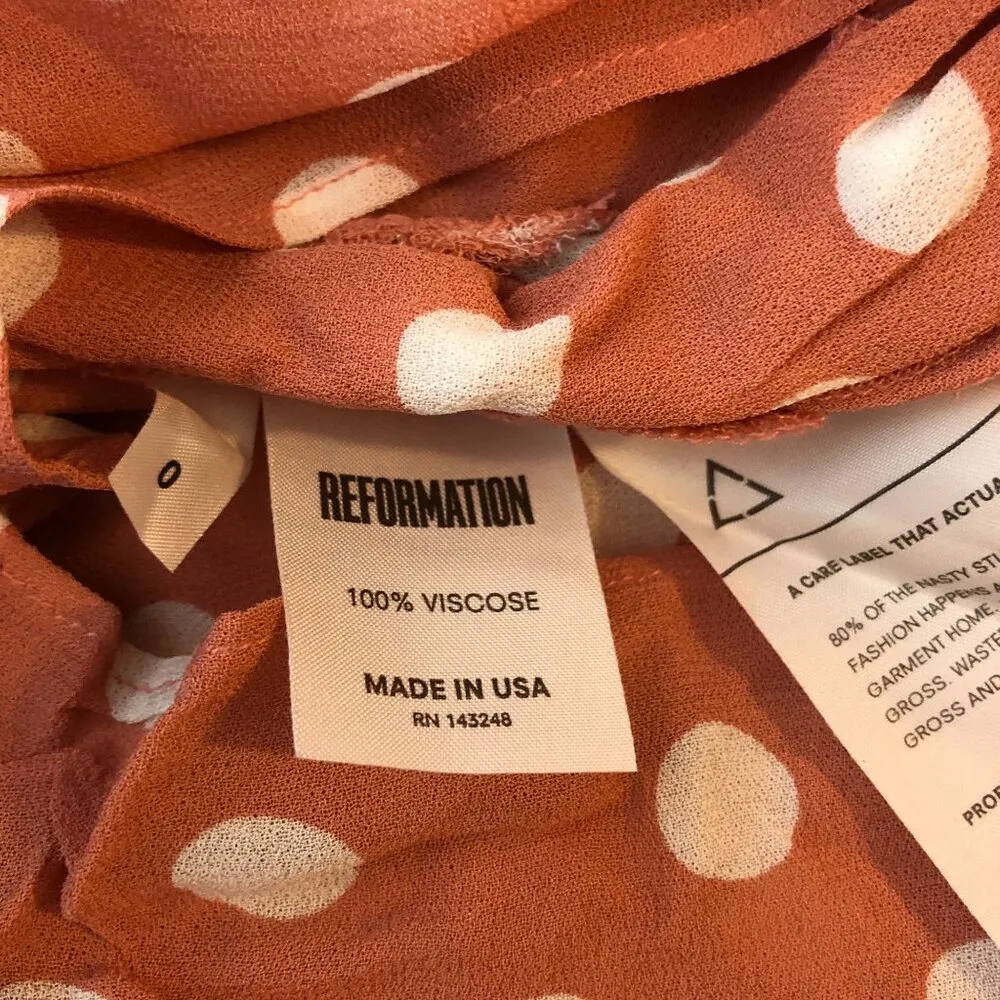 Reformation Gilly Romper Short Sleeve Pockets Polka Dot Pink White 0 - Image 5