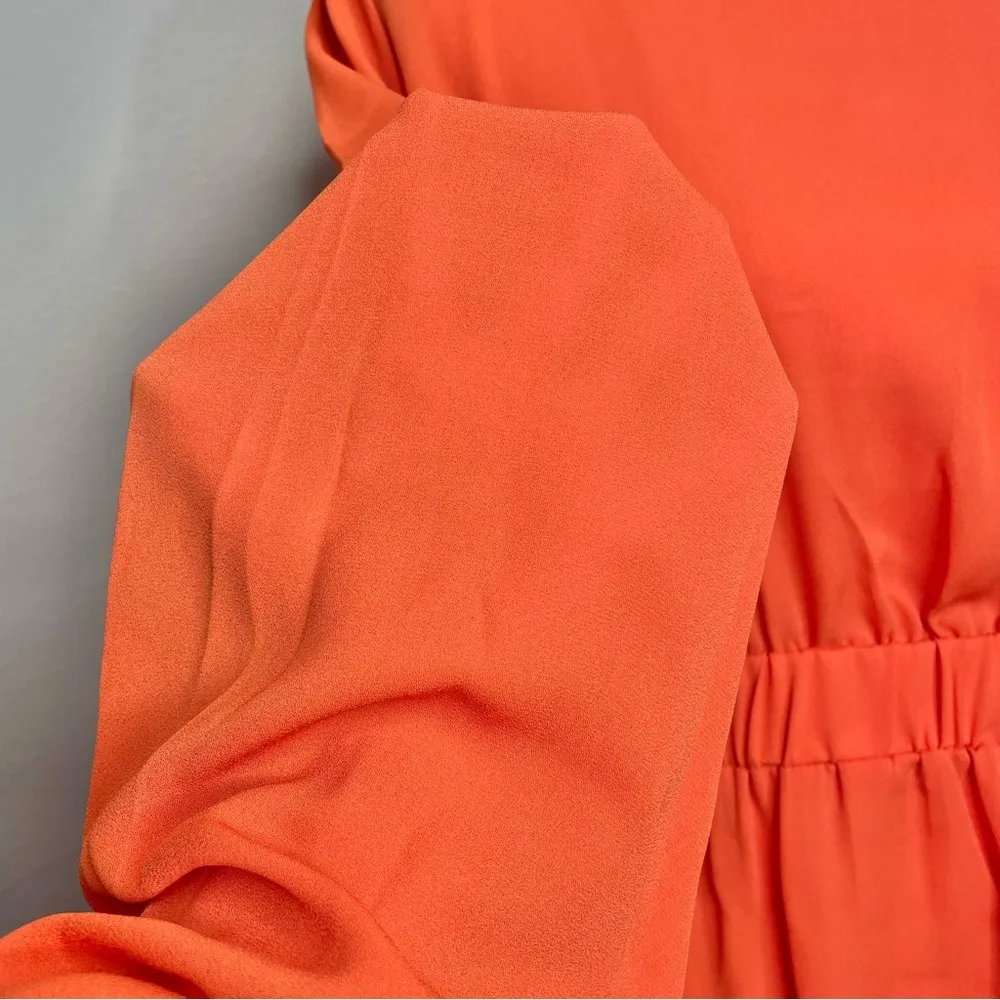 New York & Company Orange Chiffon Long Sleeve Tie Back Top Blouse Small - Image 5