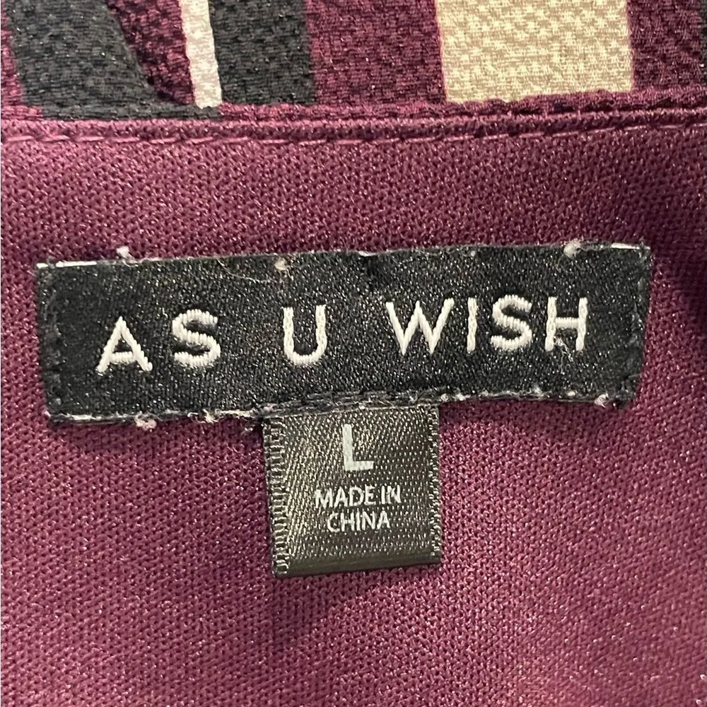 As U Wish V-Neck Tie Front Cropped Jumpsuit Purple Tan Stripe Size Large - Image 9